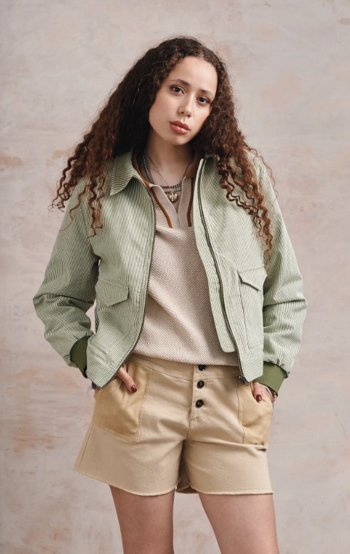 98076 - Damen vegan Bomberjacke Vivi Stripe GrÃ¼n